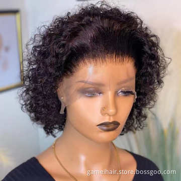 Pixie Cut Short Curly Human Hair Wigs Cheap Human Hair Wig 13X1 Transparent Lace Wig For Women Human Hair Pre Plucked